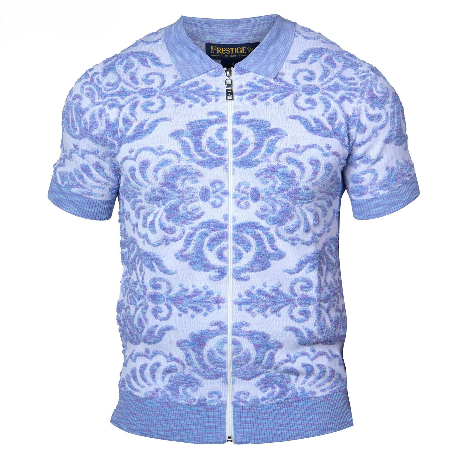 Prestige Blue White Terry Towel Fabric Short Sleeve Shirt CMK-395