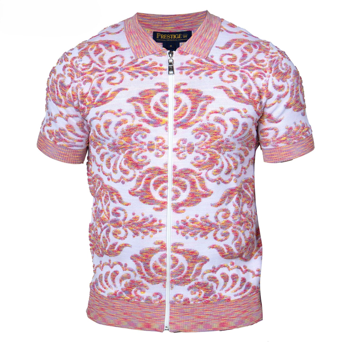 Prestige White Multi Color Terry Towel Fabric Short Sleeve Shirt CMK-395