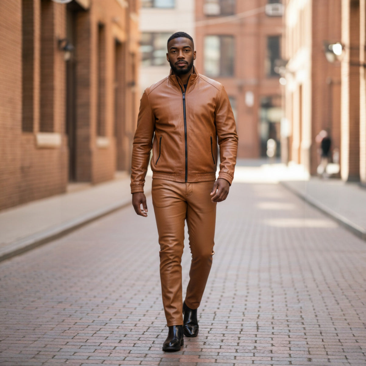 BRX Couture Cognac Vegan Leather Casual Suit - BRX-713
