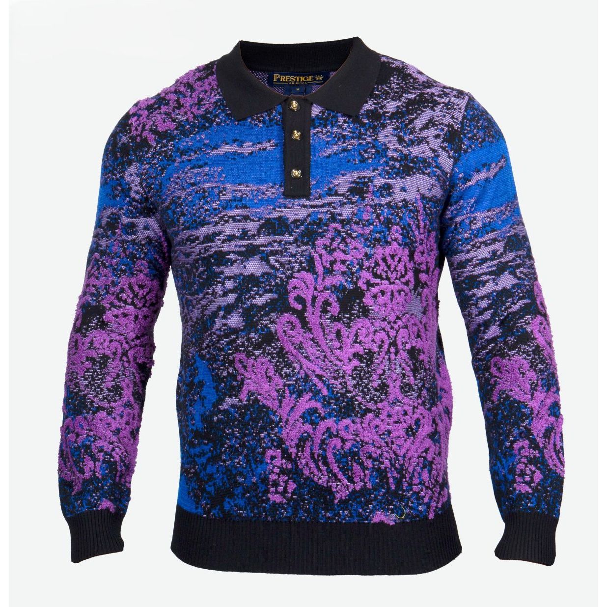 Prestige Luxury Black Purple Polo Sweater - SW-652