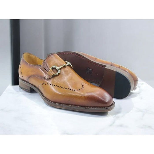 Carrucci Cognac Leather Sole Horsebit Loafer Dress Shoe - KL901-01