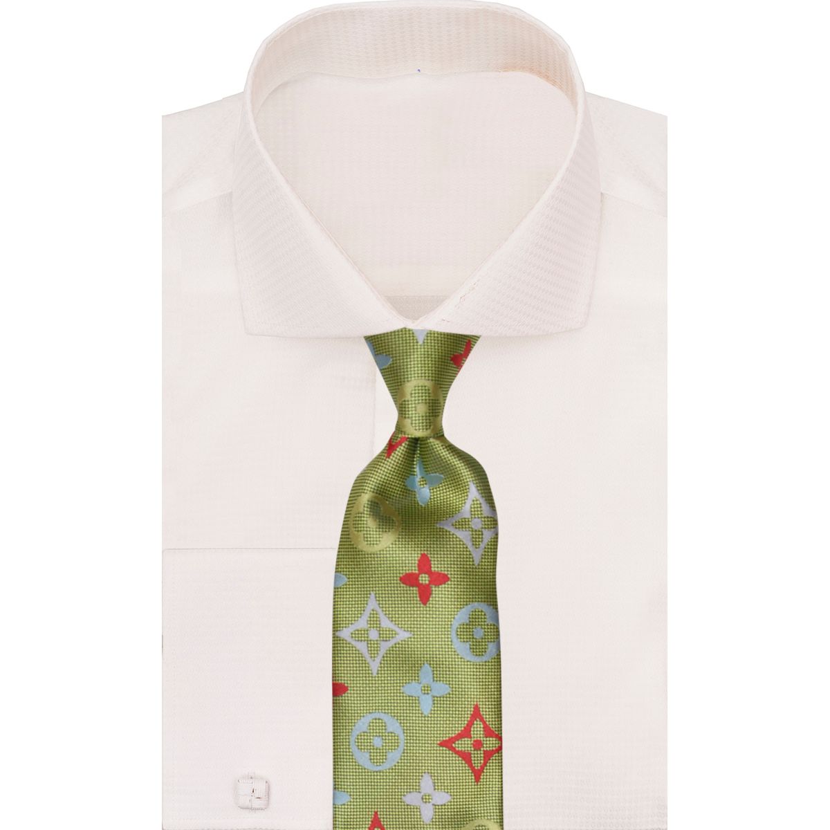 Verse 9 Olive Green Burgundy LV Inspired Monochrome Necktie - Multicolor-B9