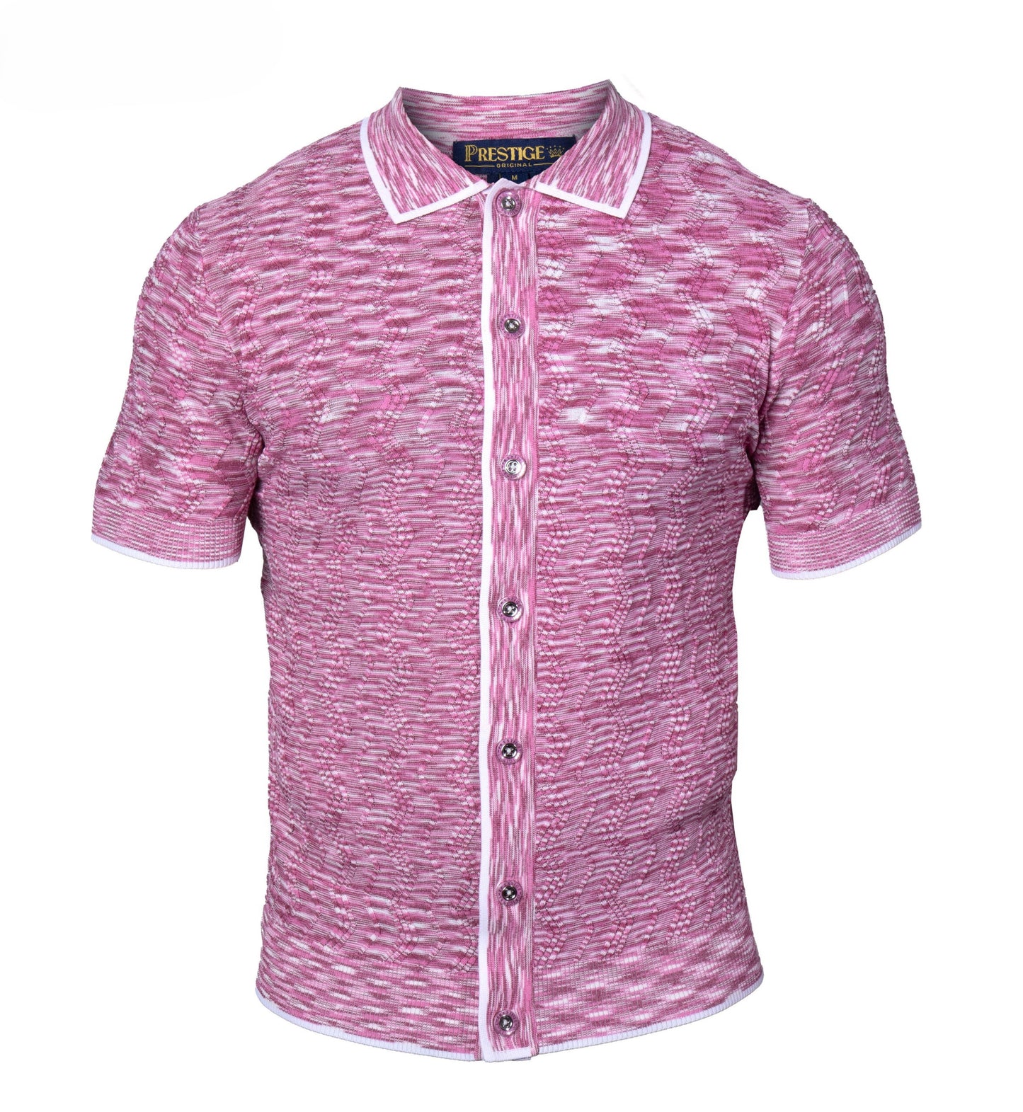 Prestige Pink Knit Button Down Short Sleeve Polo Shirt CMK-6021
