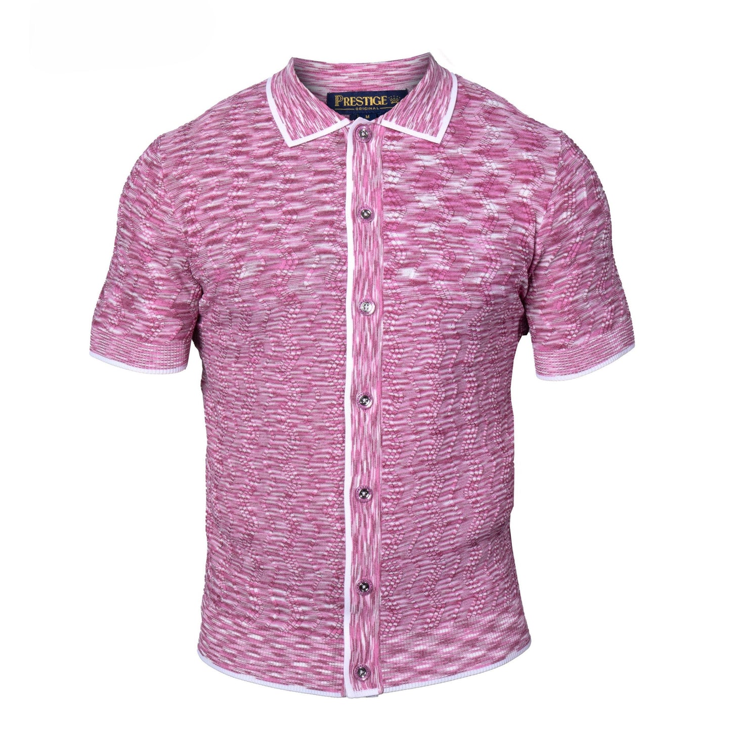 Prestige Pink Knit Button Down Short Sleeve Polo Shirt CMK-6021