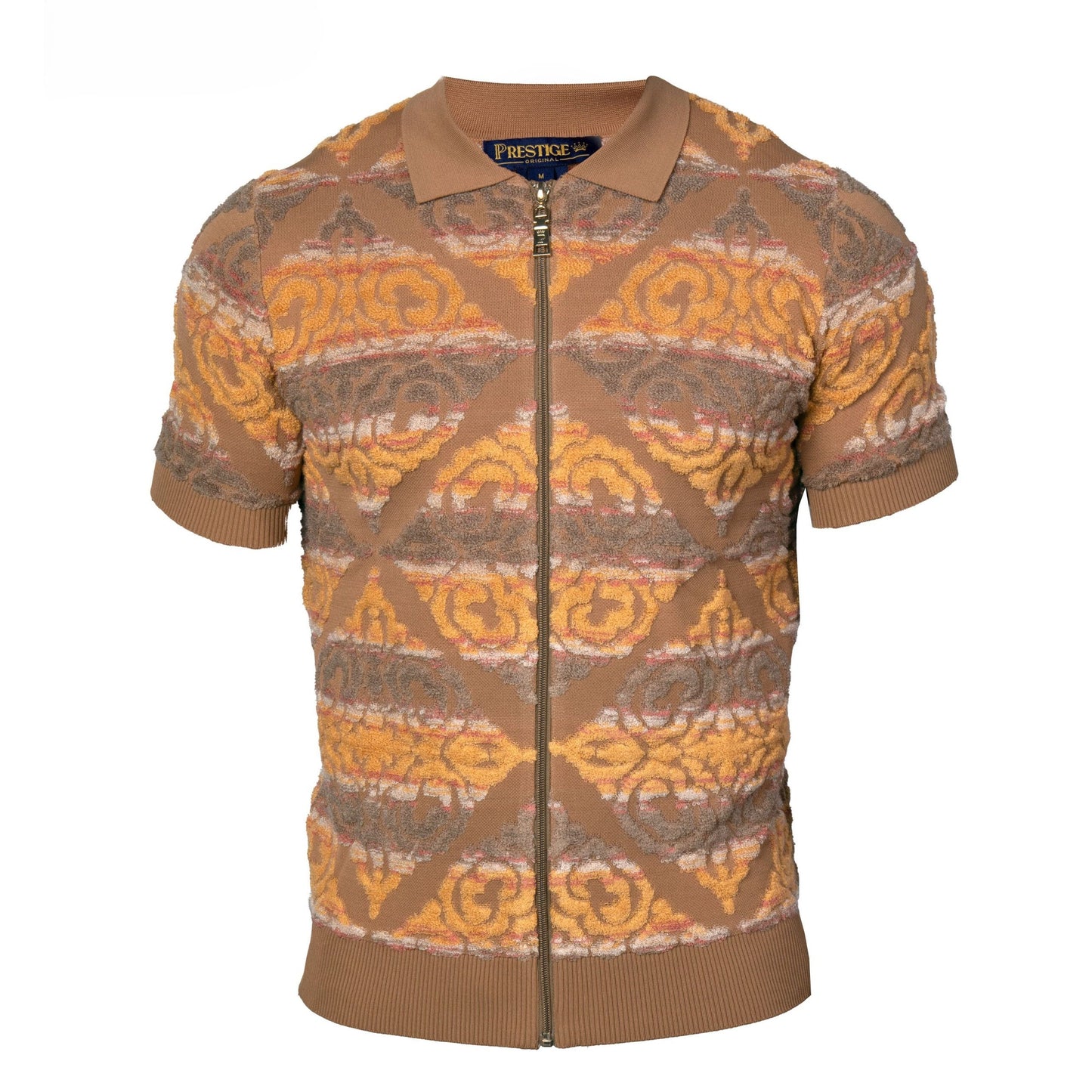 Prestige Khaki Brown Orange Terry Towel Fabric Short Sleeve Shirt CMK-6008