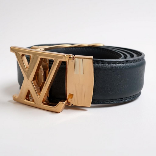 Designer Gold LV Genuine Leather Belt Green L330g