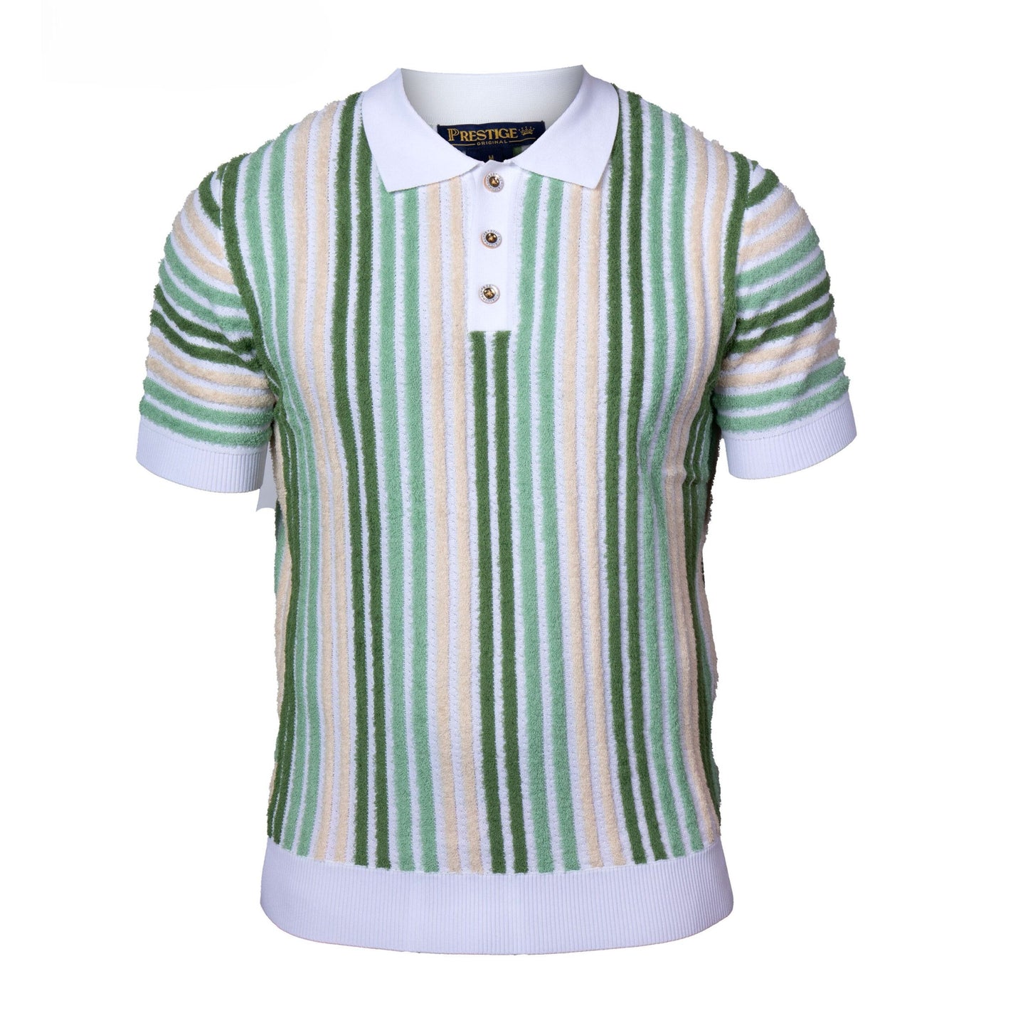 Prestige Sage Olive Green White Terry Towel Fabric Short Sleeve Shirt CMK-6027