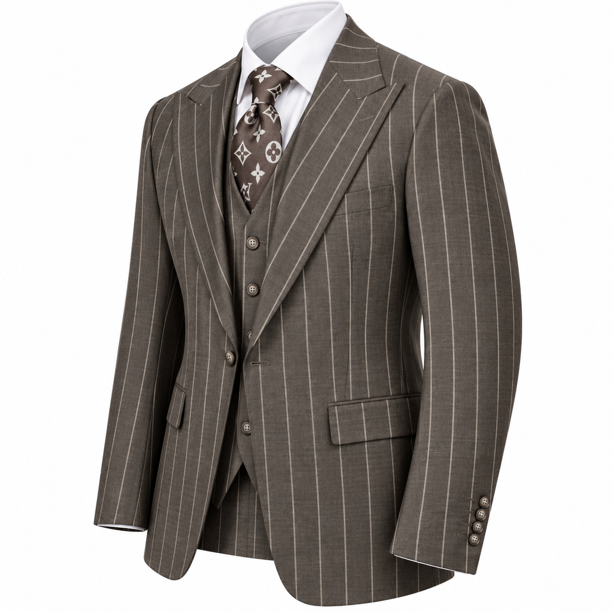 suit-yourself-menswear Tiglio Bardolini brown 3-piece suit with bold pinstripes and tailored wool construction