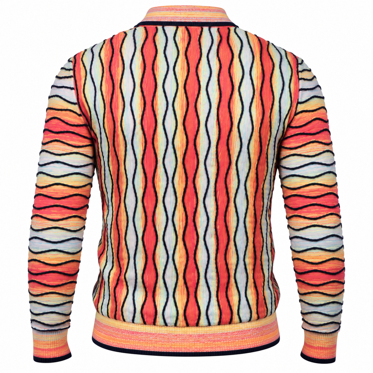 suit-yourself-menswear Prestige Original multicolor textured knit sweater with 90s inspired wavy striped pattern