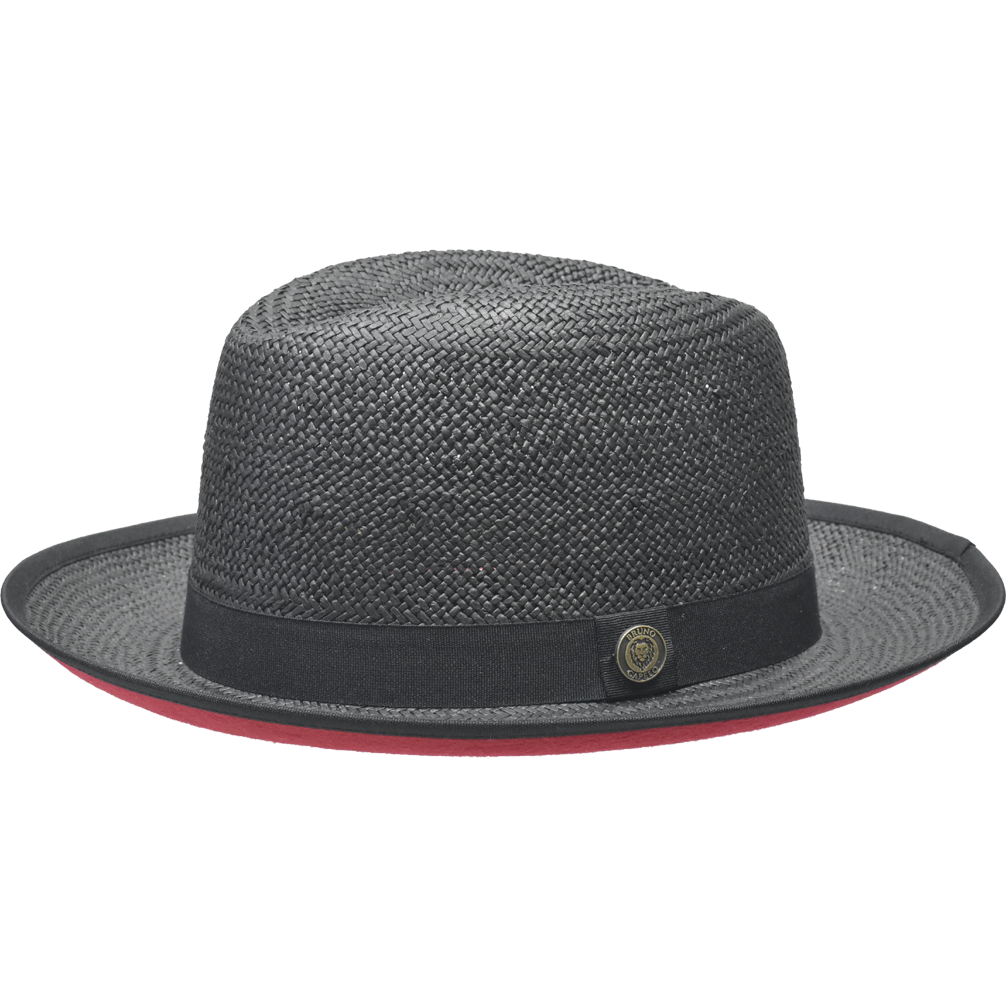 Black Straw Red Bottom Fedora Brim Hat