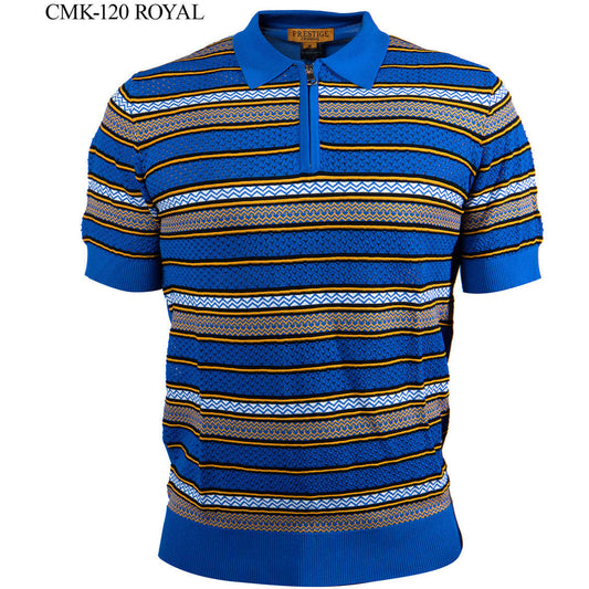 Prestige Royal Blue Yellow Luxury Knit Shirt CMK-120-ROYAL