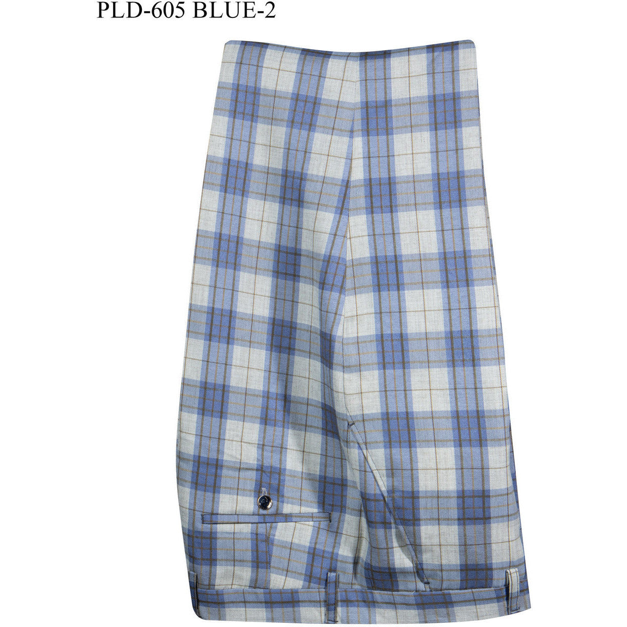 Plaid Blue Brown Grey Flat Front Pants - PLD-605-BLUE-2