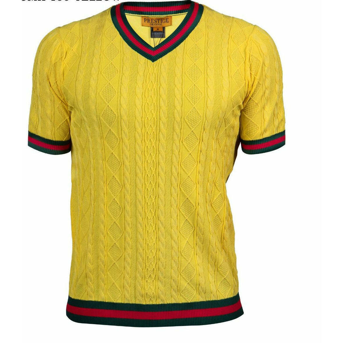 Prestige Yellow White Greek Trim Luxury Knit Shirt CMK-135-YELLOW