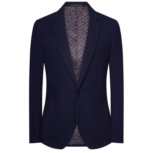 Navy Waffle Knit Patch Pocket Blazer - SYM