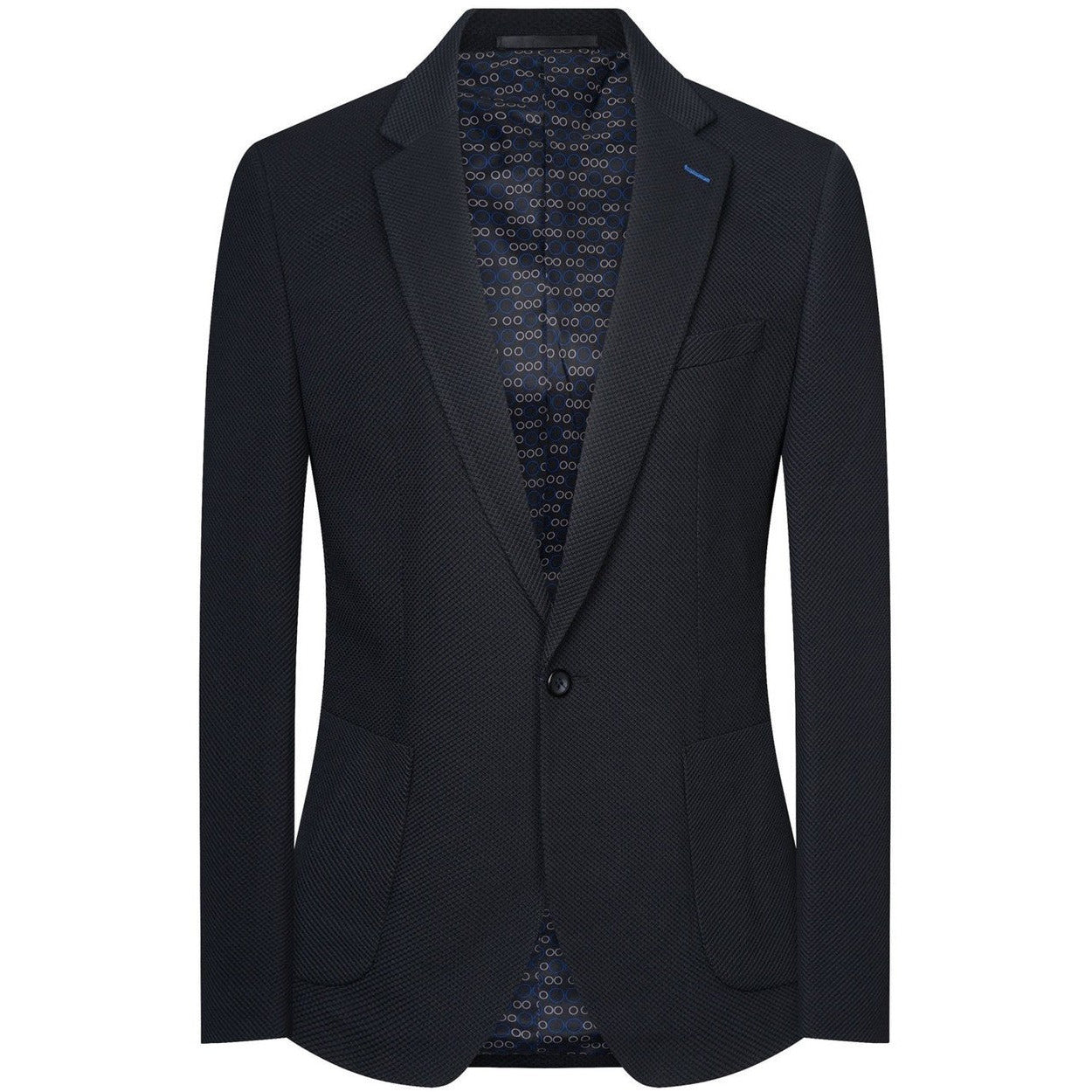 Black Waffle Knit Patch Pocket Blazer - SYM