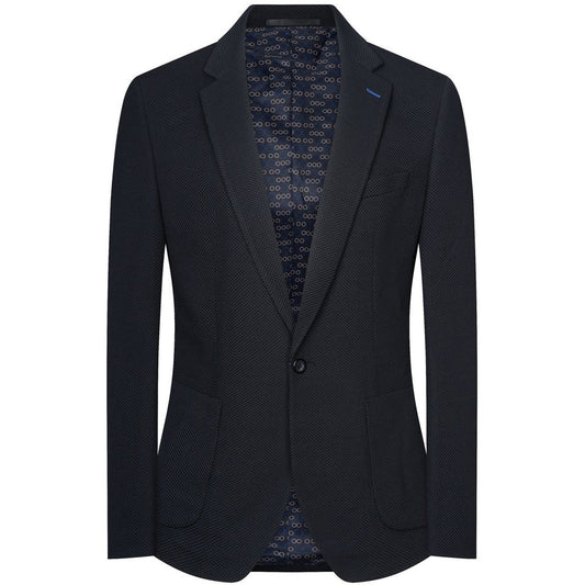 Black Waffle Knit Patch Pocket Blazer - SYM