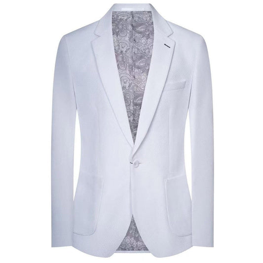 White Waffle Knit Patch Pocket Blazer - SYM