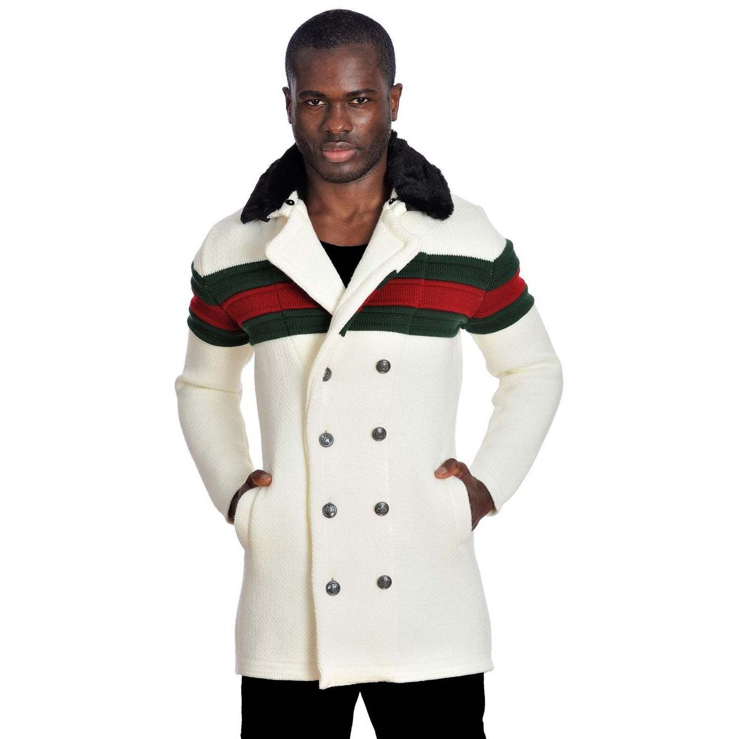 LCR Ecru Red Green DB Sweater Jacket