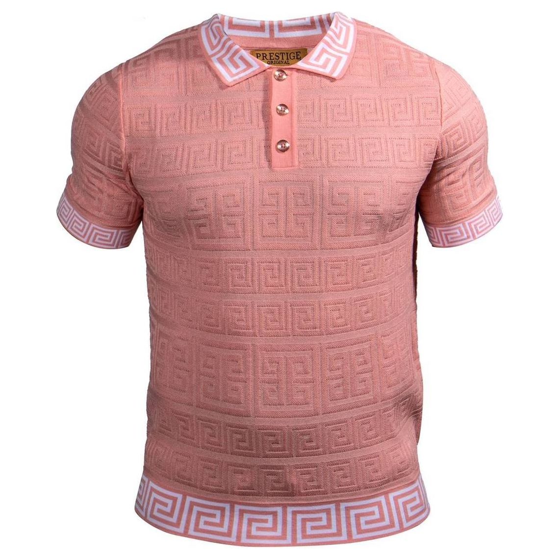 Prestige Peach White Greek Key Polo Shirt - CMK-164