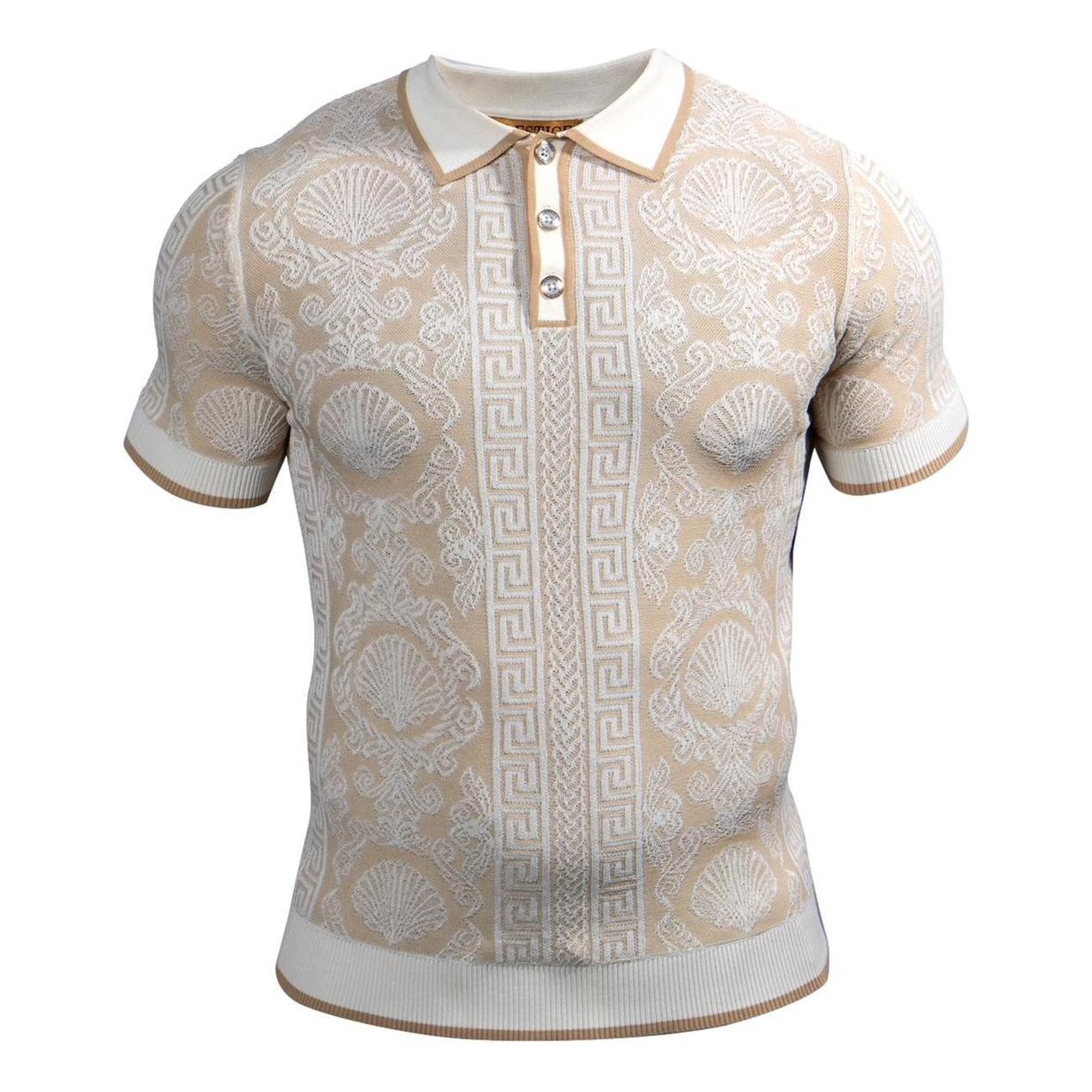 Prestige Cream Greek Key Polo Shirt - CMK-277