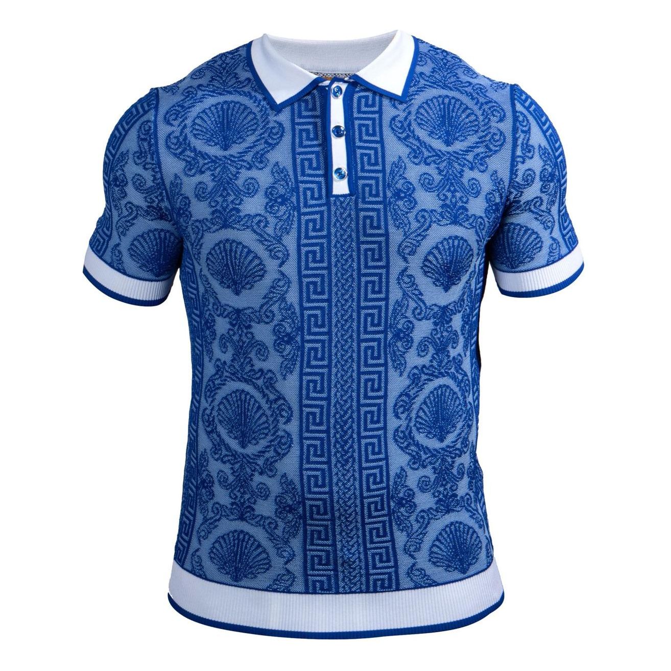 Prestige Royal White Greek Key Polo Shirt - CMK-277