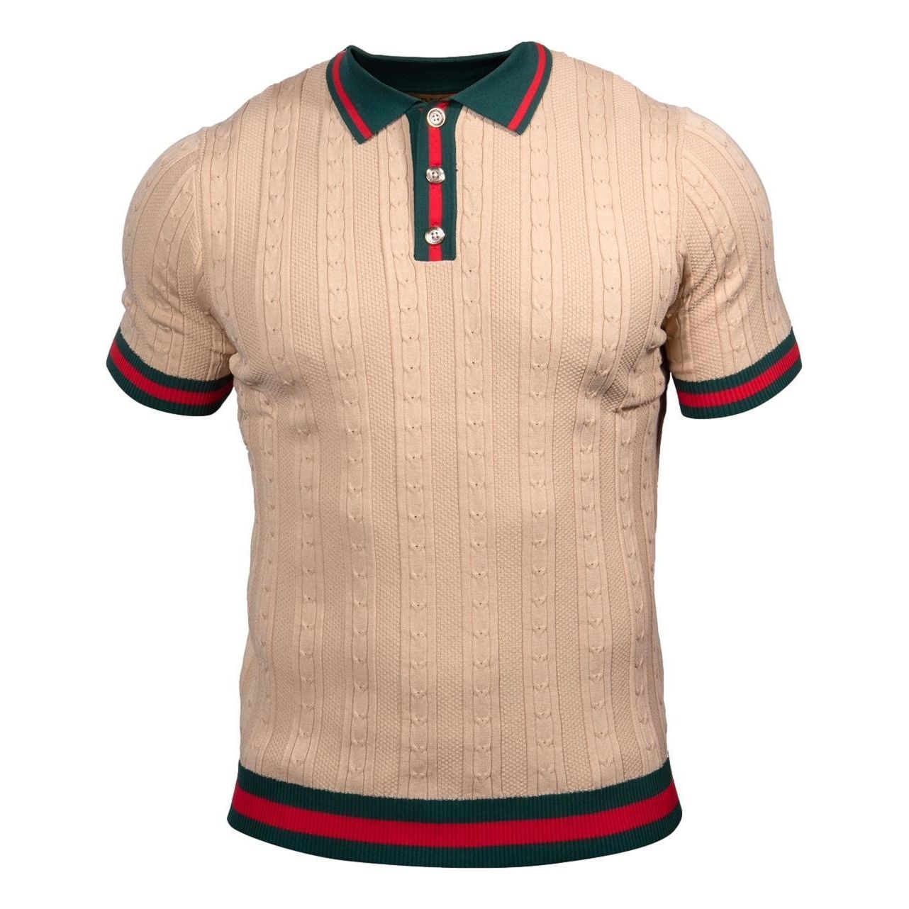 Prestige Beige Red Green Collar Polo Shirt - CMK-285