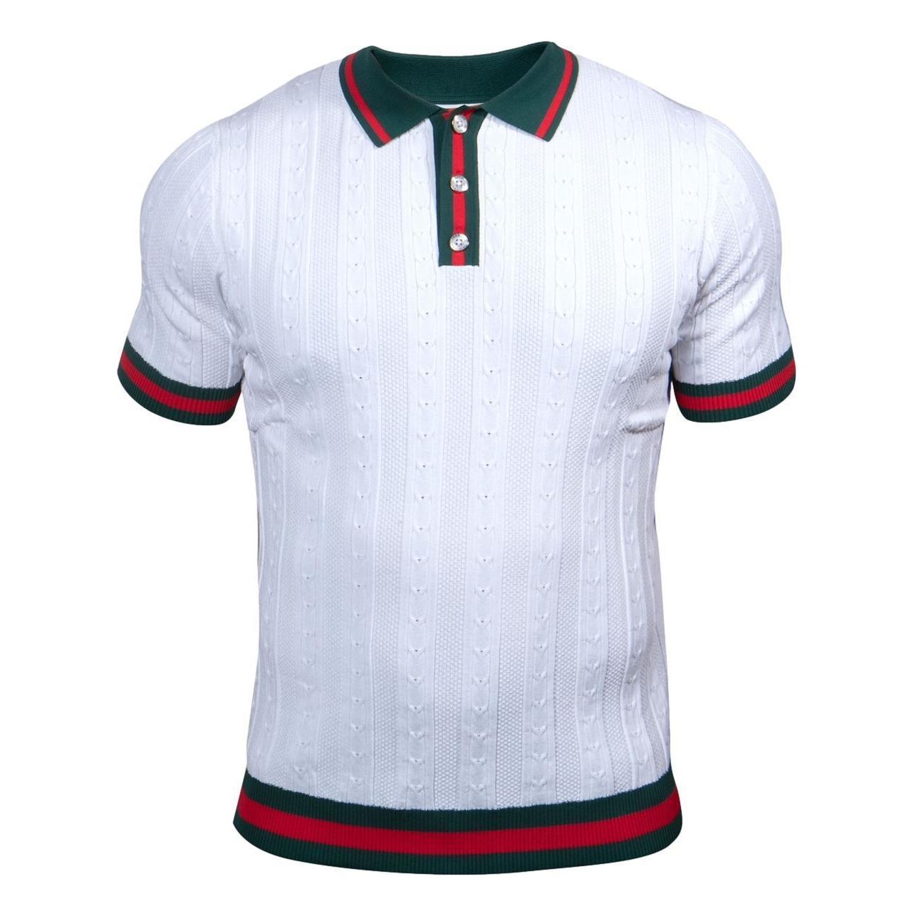 Prestige White Red Green Collar Polo Shirt - CMK-285