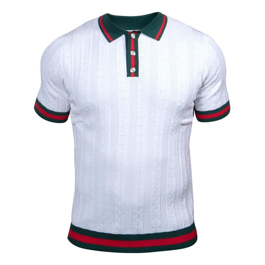 Prestige White Red Green Collar Polo Shirt - CMK-285