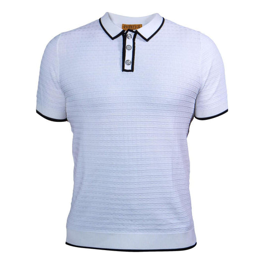 Prestige White Black Greek Key Polo Shirt - CMK-273T