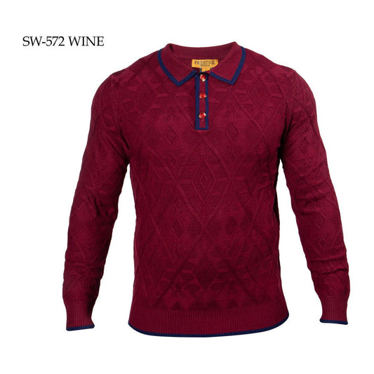 Prestige Burgundy Wine Navy Polo Sweater SW-572-WINE