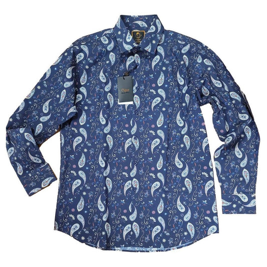 Cigar Navy Paisley Casual Shirt - S-4402