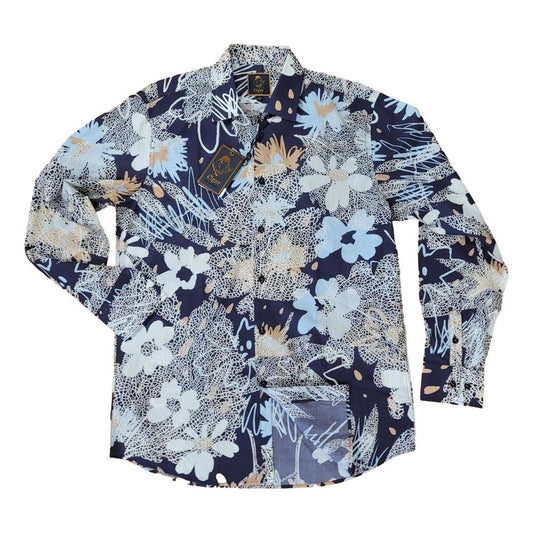 Cigar Tan Navy Floral Casual Shirt S-4416
