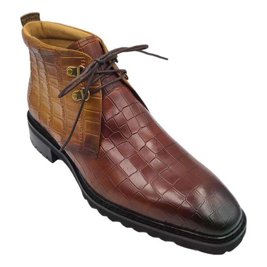 Carrucci Alligator Embossed Whiskey Cognac Leather Chukka Boot