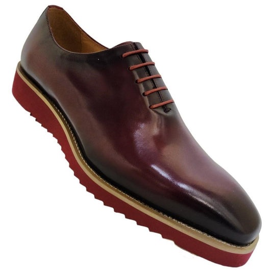 Carrucci Burgundy Whole Cut Brogue Casual Shoe - KS518-01-BURG