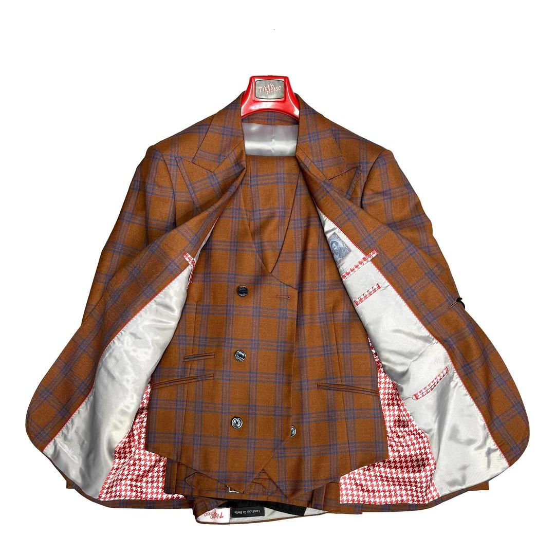 Tiglio Orvietto Rust Blue Windowpane 3 PC Suit - TL3302