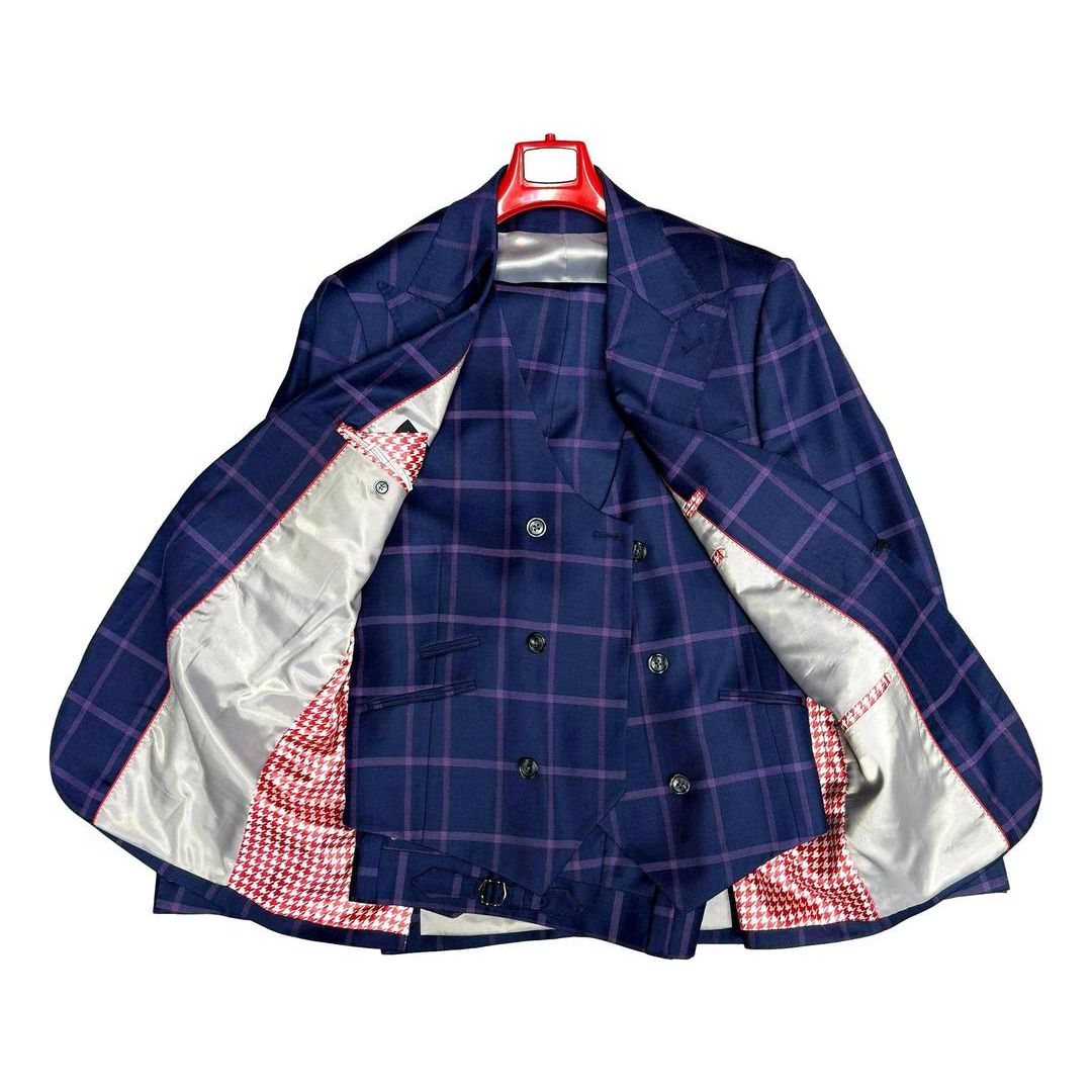 Tiglio Orvietto Blue Purple Windowpane 3 PC Suit - TL4226