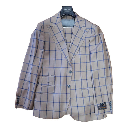 Tiglio Prossecco Taupe Tan Navy Windowpane 3PC Suit -  TL3344
