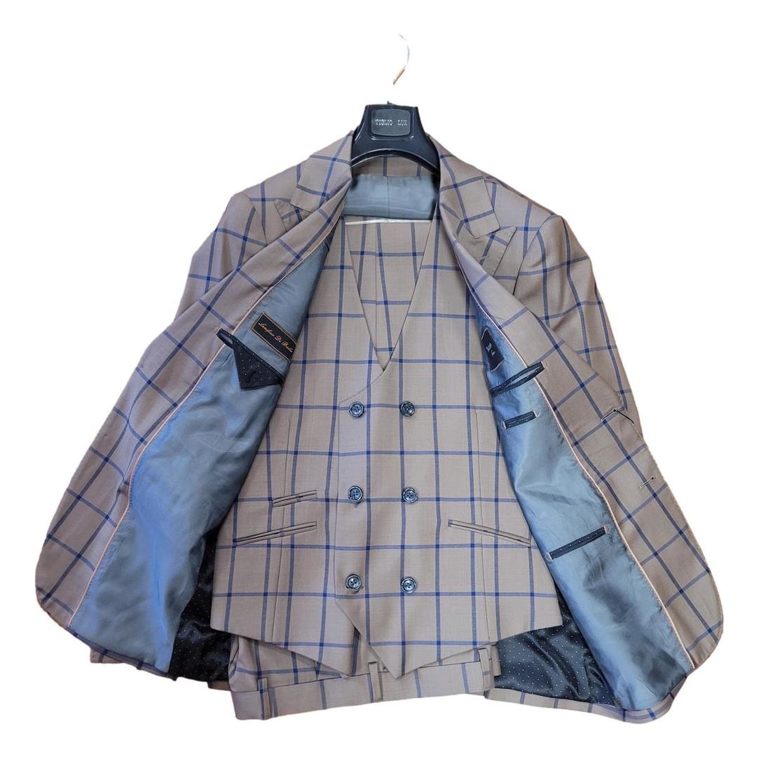 Tiglio Prossecco Taupe Tan Navy Windowpane 3PC Suit - TL3344