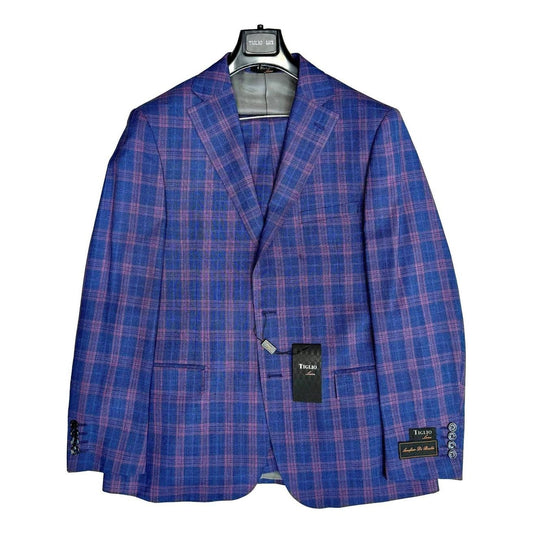 Tiglio Dolcetto Blue Magenta Plaid 2 Piece Suit - TL4038