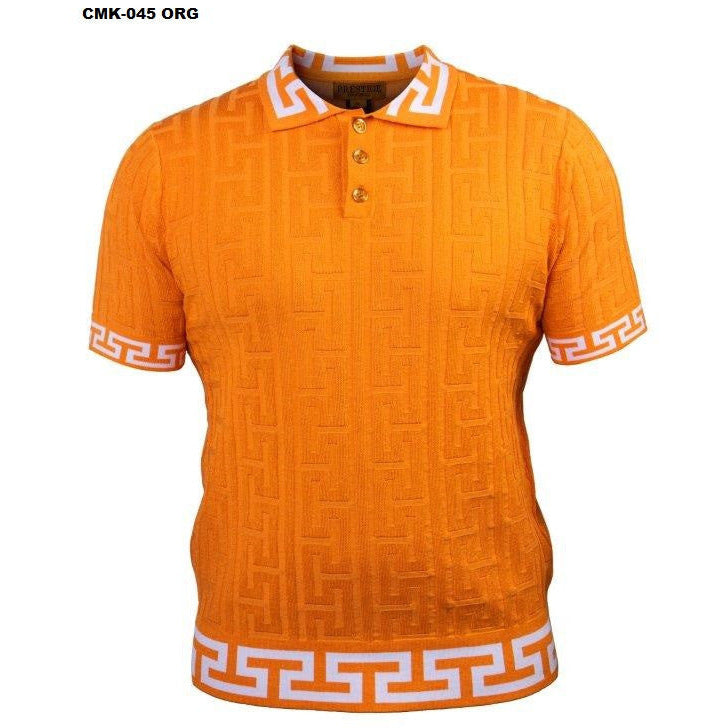 PRESTIGE GREEK KEY ORANGE POLO SHIRT