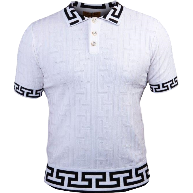 PRESTIGE GREEK KEY WHITE BLACK POLO SHIRT