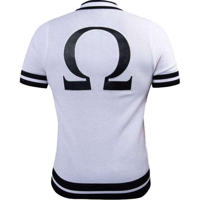 PRESTIGE GREEK OMEGA ZIP-UP WHITE BLACK SHIRT