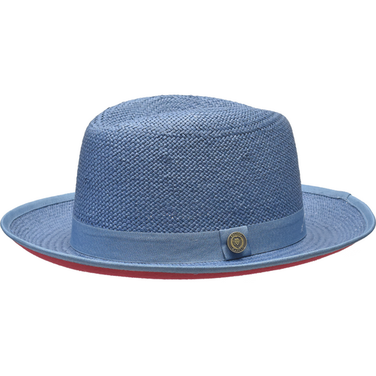 Denim Straw Red Bottom Fedora Brim Hat