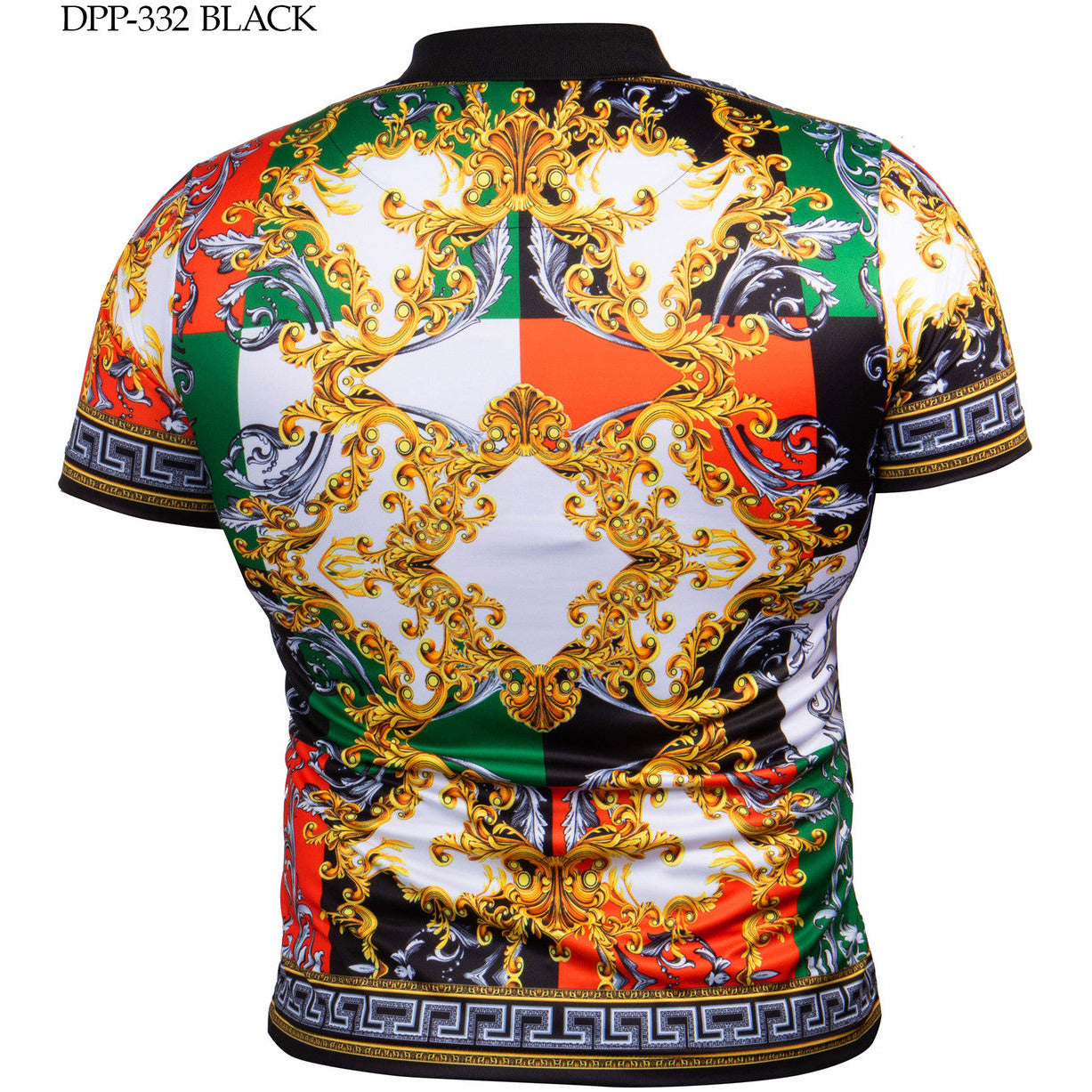 PRESTIGE VERSACE INSPIRED BLACK RED GREEN POLO SHIRT