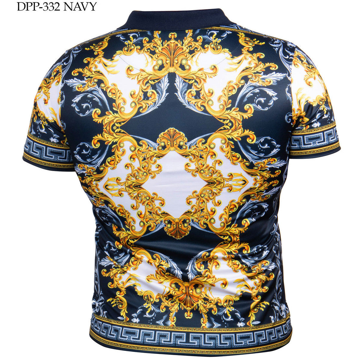 PRESTIGE VERSACE INSPIRED NAVY GOLD POLO SHIRT
