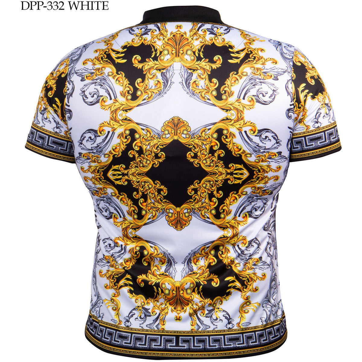 PRESTIGE VERSACE INSPIRED WHITE BLACK GOLD POLO SHIRT