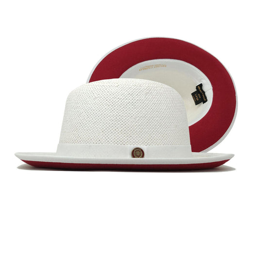 White Straw Red Bottom Fedora Brim Hat