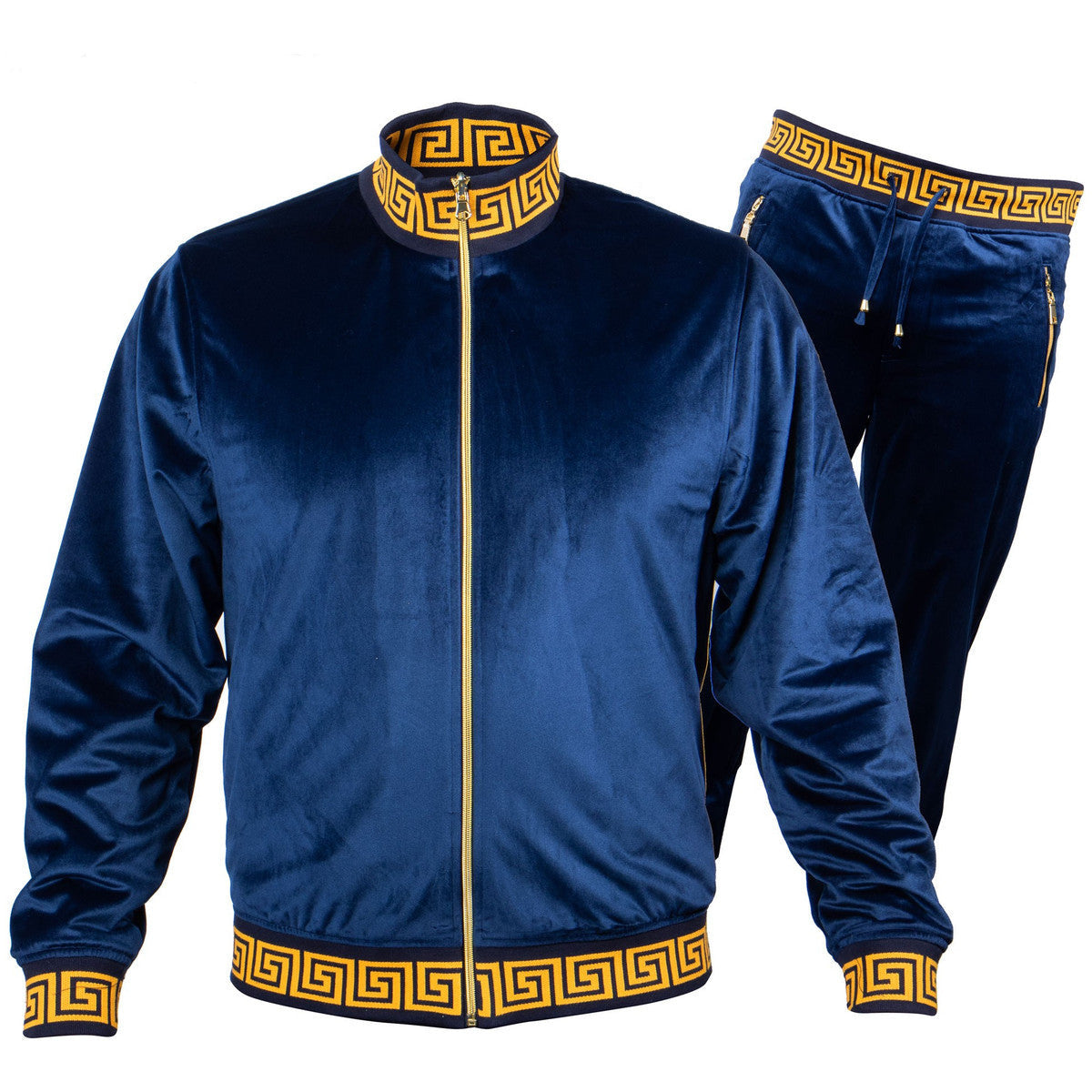 Prestige Navy Blue Gold Reversible Velvet Luxury Jogger Suit