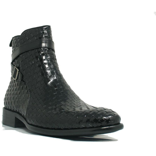 Carrucci Black Basket Weave Buckle Boots