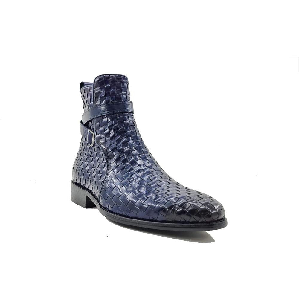 Carrucci Navy Basket Weave Buckle Boots